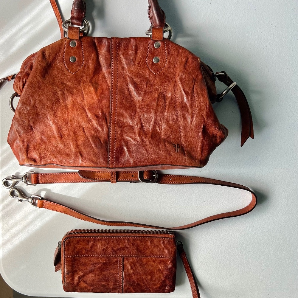 Frye Brown Leather Handbag & Matching Wallet